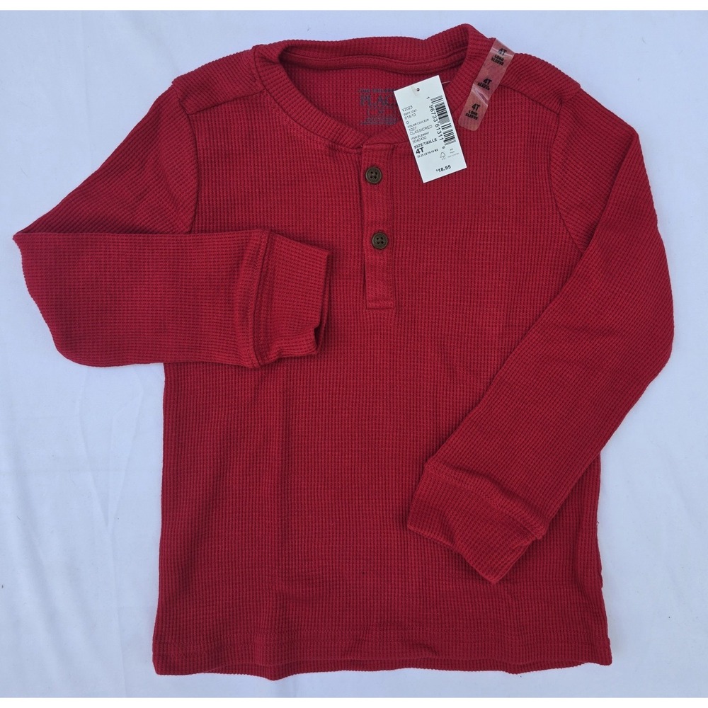 The Children's Place Boys Thermal Henley Shirt 4T Classic Red NWT